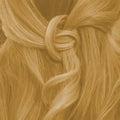 Detailaufnahme von warm blondem Haar mit lockerer Flechtfrisur, Nahaufnahme, Sommerlook