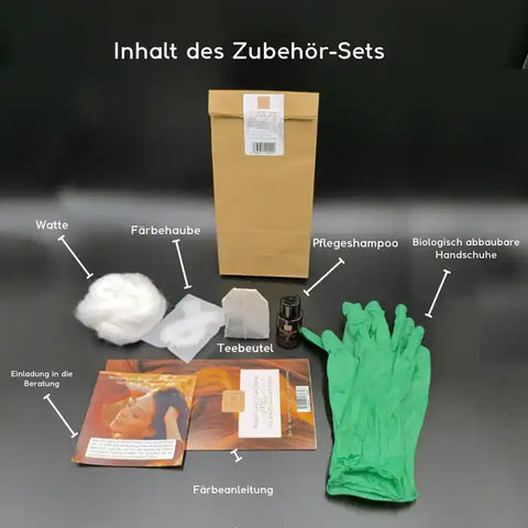 Basic Accessory Set for Plant Hair Colours (Cotton, Shampoo, Gloves, Cap, Black Tea, Instructions)