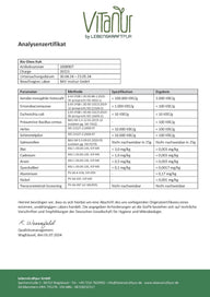 Analysenzertifikat Bio Ghee Kuh Schadstoffanalyse LebensKraftpur, Laborergebnisse Tabelle