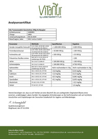 Analysezertifikat für Bio Tannennadeln geschnitten 200g, Schadstofflaborwerte, LebensKraftPur