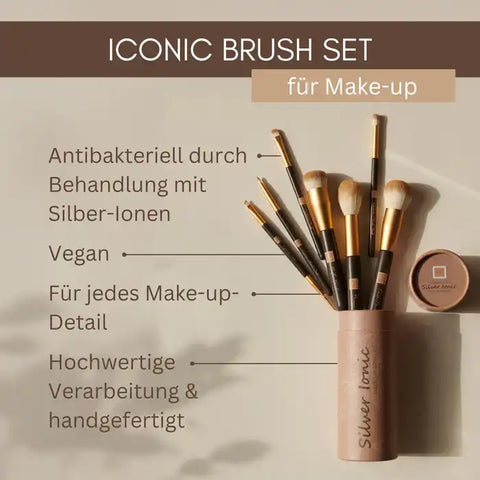 Professional Make-up Brush Set Silver Ionic - 7-Piece, Vegan + Antibacterial for Decorative Cosmetics