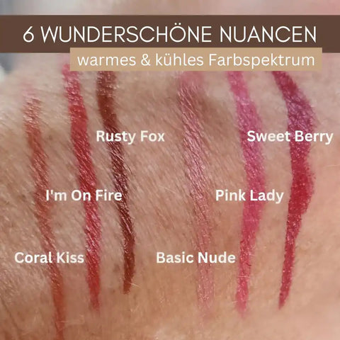 Bio-Lippenstift – 6 Farben, vegan, tierversuchsfrei + ohne Titandioxid – langanhaltend + Pflegend