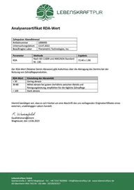 Analysenzertifikat RDA-Wert für Zahnpulver Abendhimmel von Lebenskraftpur, Laborbericht, Testergebnis 72,4
